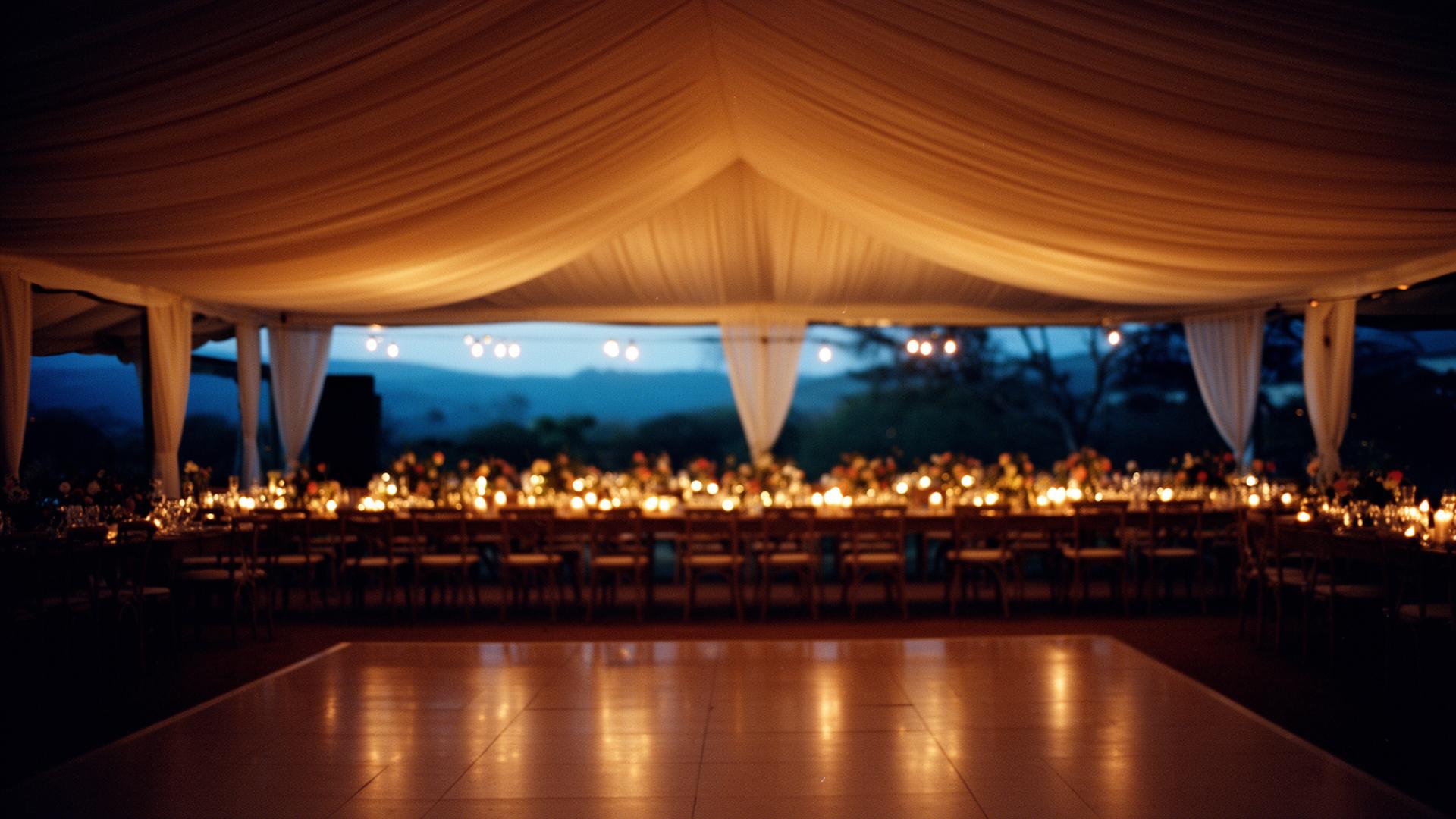South African wedding dance floor lit in warm gold, captured from behind the DJ booth — the kind of event EncoreCRM is built around.